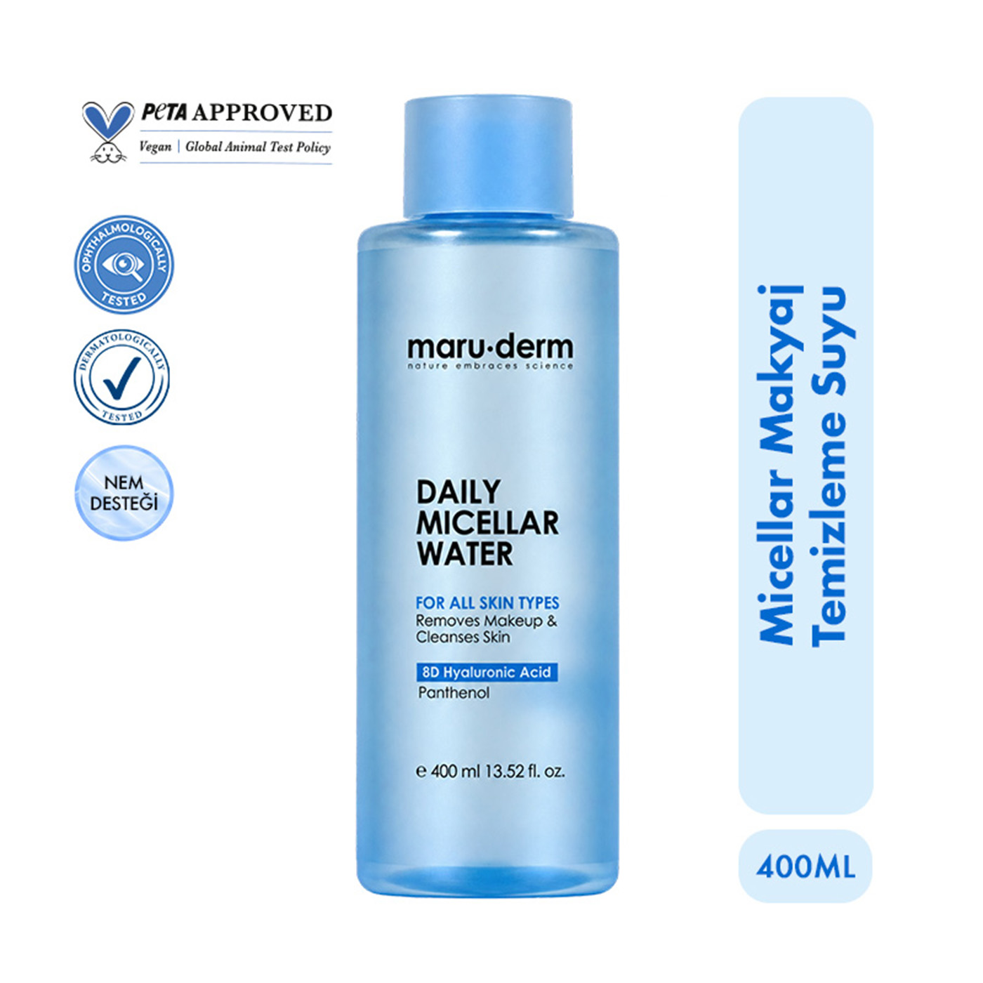 Maruderm Micellar Nemlendirici Makyaj Temizleme Suyu 400 ML – Tüm Cilt Tipleri İçin Durulama Gerektirmeyen Misel Su