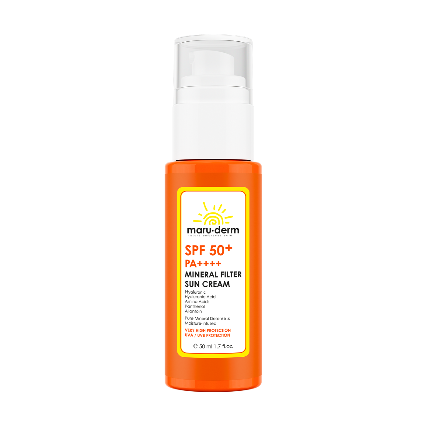 Maruderm SPF 50+ %100 Mineral Filtre Güneş Kremi PA++++ – Zinc Oxide İçeren Yüksek Koruyucu Mineral Sunscreen 50 ML