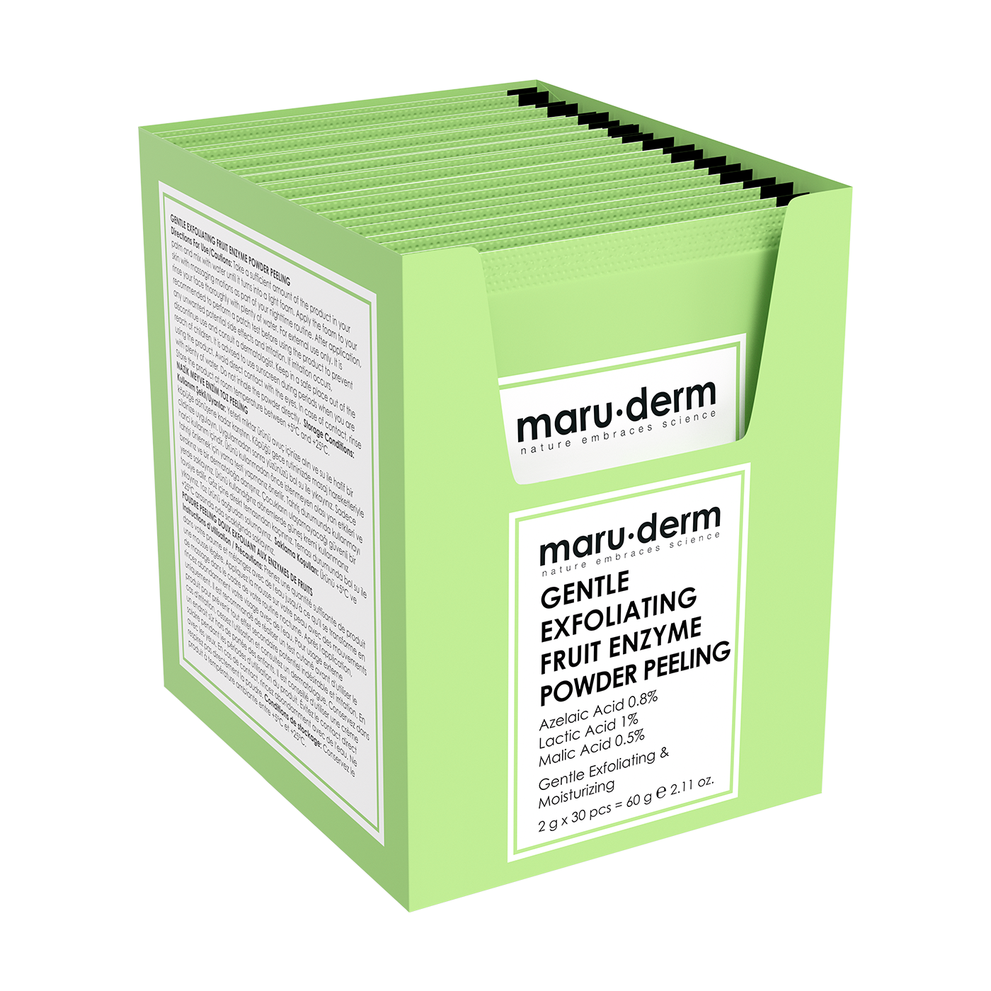 Maruderm AHA Meyve Enzim Hassas Toz Peeling – %1 Lactic Acid + %0.8 Azelaic Acid + %0.5 Malic Acid Yüz Peelingi 60 GR