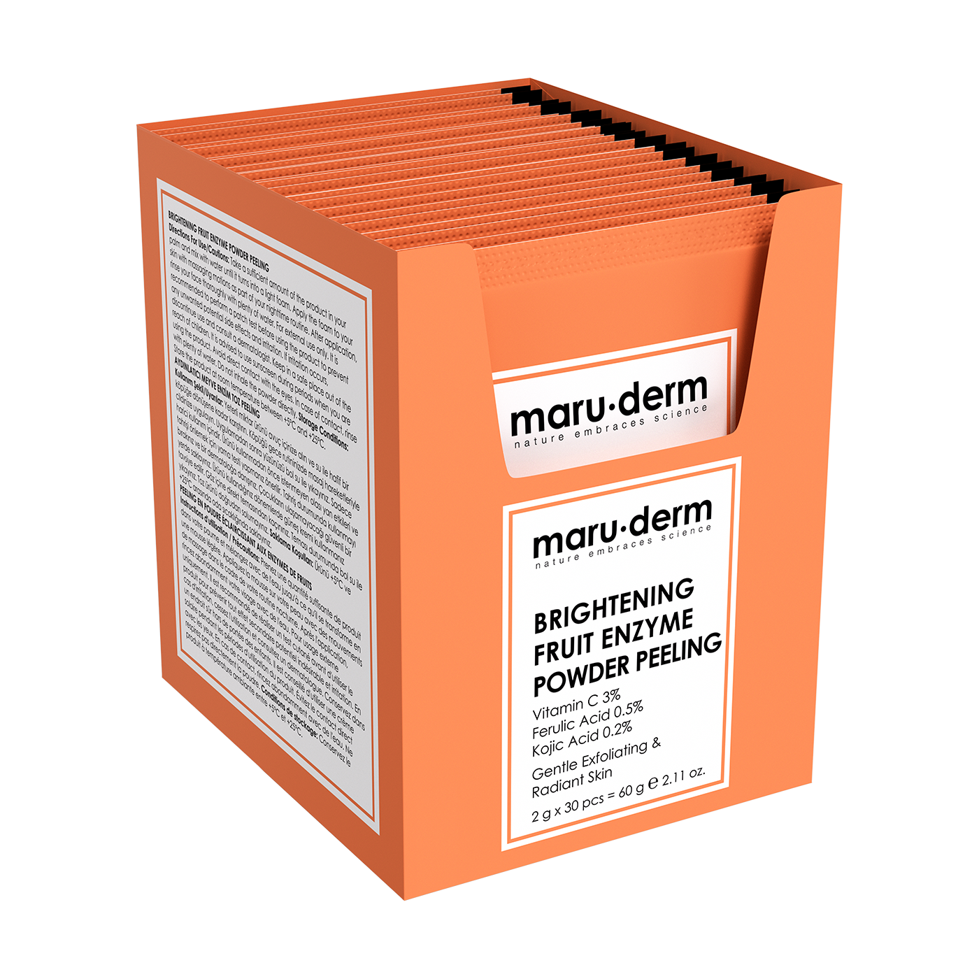 Maruderm Aydınlatıcı Meyve Enzim Toz Peeling – %3 Vitamin C + %0.5 Ferulic Acid + %0.2 Kojic Acid Yüz Peelingi 60 GR