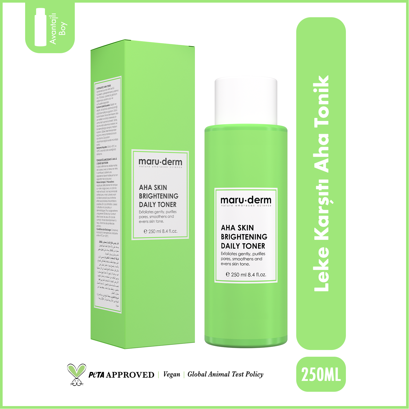 Maruderm %5 Laktik Asit + %1 Glikolik Asit AHA Tonik – Leke Karşıtı ve Aydınlatıcı Cilt Yenileyici Tonik 250 ML