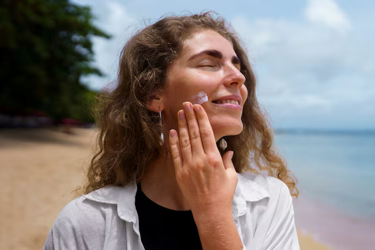 Woman applying sun cream